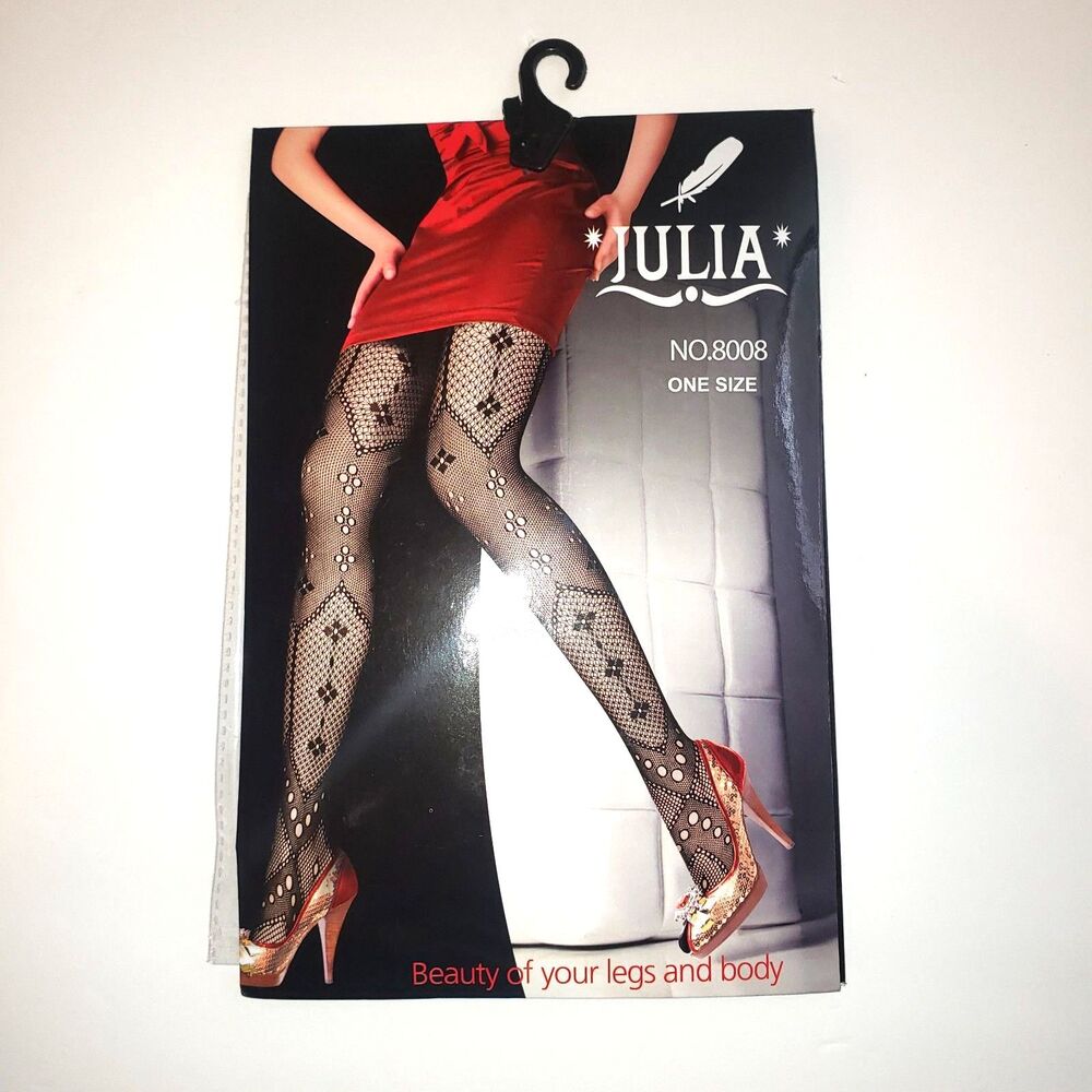 JULIA Black Pattern Net Lace Fashion Black Pantyhose One Size NEW